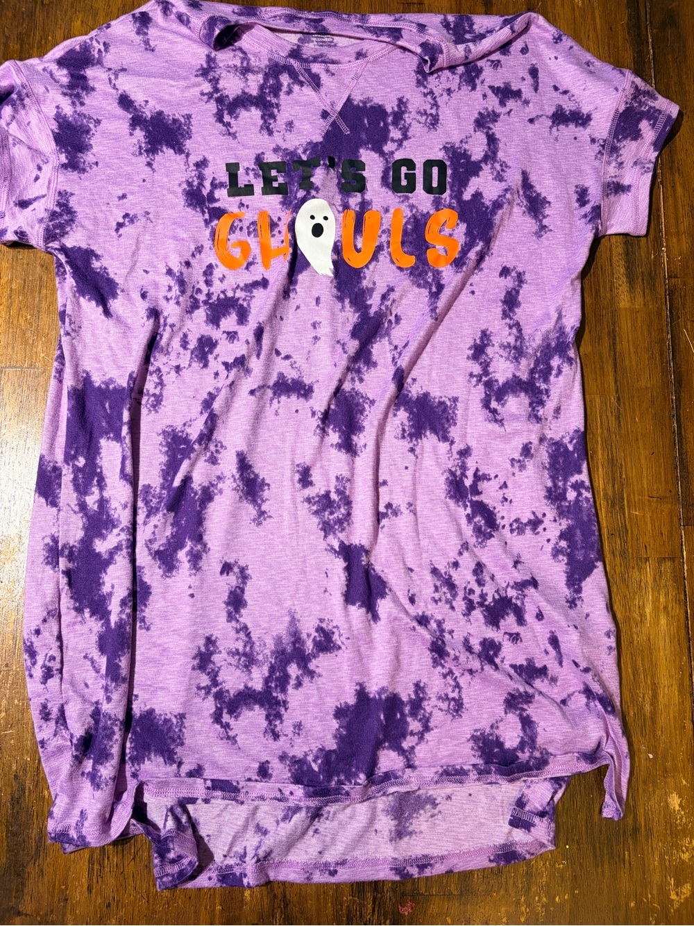 Purple Tie-Dye Halloween Sleep Tee – “Let’s Go Ghouls”